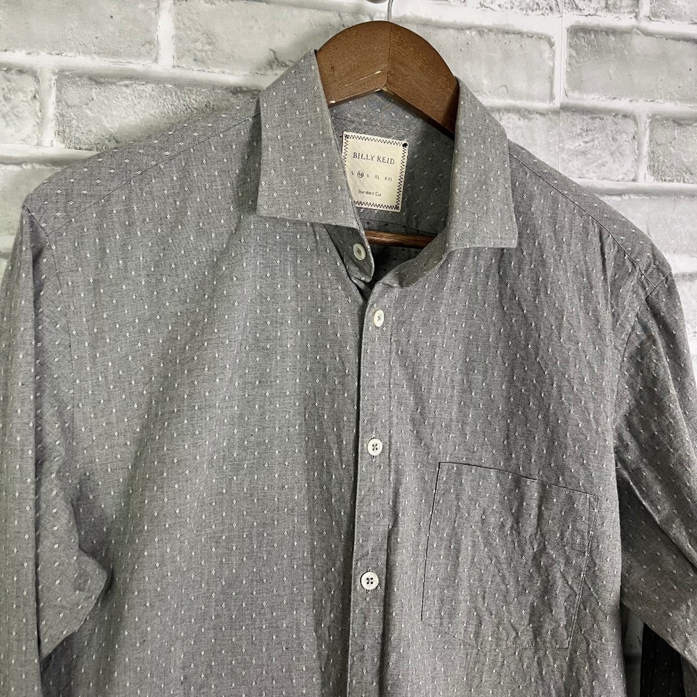 Billy Reid Concrete Gray Textured Argyle Print Casual Button Up Shirt Men Medium
